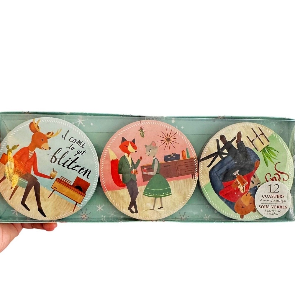 Anthropomorphic Christmas Coasters Retro Animal 12 pcs MCM Molly & Rex 4" CUTE